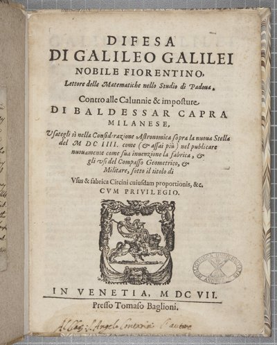 Titelpagina van Difesa, door Galileo door Italian School